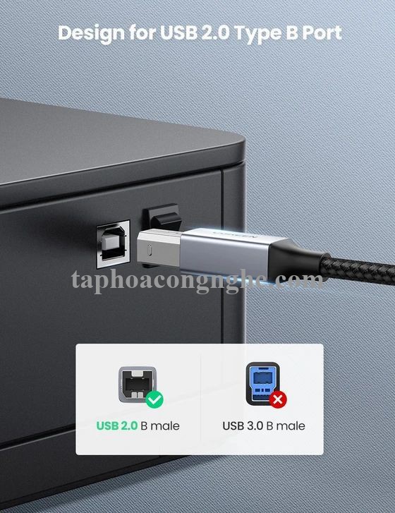 Ugreen 80808 3M màu xám đầu nhôm cáp USB type C ra usb B máy in dây dù US370 30080808